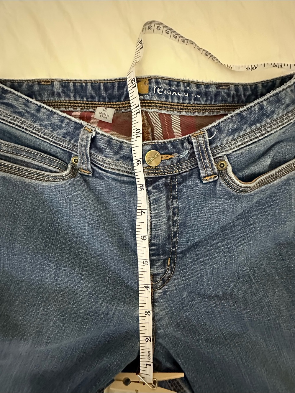 Carhartt Flannel Lined Straight Leg Jeans Women 6 Tall Workwear Denim Blue Pants - Picture 7 of 7